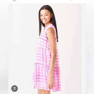 Oliphant Pink and White Gingham Ruffled Sundress